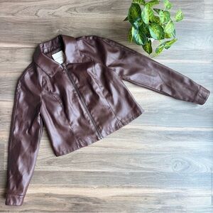 Bagatelle Collection Faux Leather Moto Jacket in Chestnut Brown – Size M